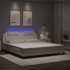 VidaXL Cadre de Lit avec Lumières LED, Lit Rembourré avec Coussin, Lit Double, Lit Adulte Chambre, Moderne, Noir 180x200 cm Similicuir