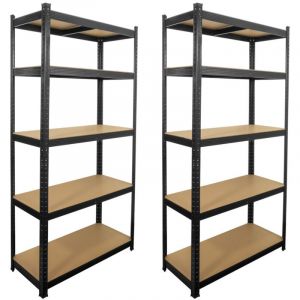 Lot de 2 étagères modulables charges lourdes noire - métal - 5 plateaux - 875 Kg - 180 x 90 x 40cm - rangement garage atelier