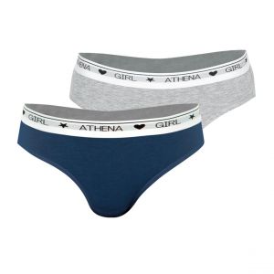 Athena Ultra Douceur sous-vêtement, Bleu Titane/Gris Chine, 8 Ans (Lot de 2) Fille