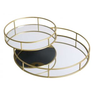 Wadiga Set de 2 Plateaux en Métal Doré et Miroir Ronds