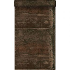 Papier peint grandes plaques m&eacute;talliques rouill&eacute;es, vieillies, alt&eacute;r&eacute;es et touch&eacute;es par les intemp&eacute;ries avec des rivets brun rouille Origin