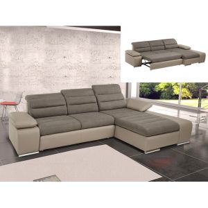 Canapé d'angle convertible en tissu et simili MIRABEAU Taupe Angle droit