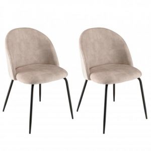 Macabane 2 Chaises en Velours Tom dossier arrondi beiges - 50x55x79 cm