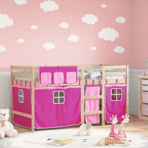 VidaXL Lit Mezzanine Enfants Avec Rideaux Sans Matelas Rose 80x200cm