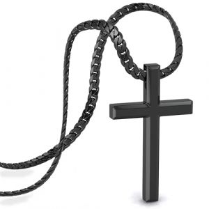 Collier SERASAR Premium pour homme [Faith] Acier chirurgical 316L Noir 60 cm Coffret à bijoux inclus