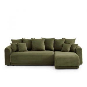 Canapé d'angle convertible en velours côtelé 4 places vert