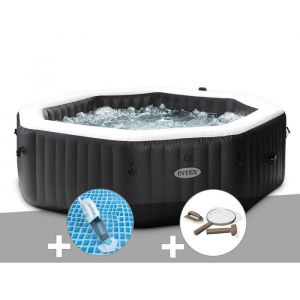 Intex Kit spa gonflable PureSpa Carbone octogonal Bulles et Jets 6 places + Aspirateur + Kit d'entretien