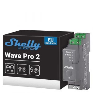 Shelly Qubino Wave Pro 2 | Interrupteur connecté - Répéteur Z-Wave professionnel | Z-Wave (S800) | 2 Canaux - 25A | Montage sur rail DIN | Contacts secs | App iOS, Android | Domotique