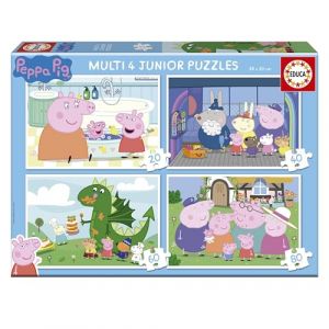 Educa Peppa Pig | Lot de 4 Puzzles Enfants progressifs de 20 à 80 Pièces. Mesure approximative Une Fois assemblé : 28 x 20 cm. Composé de Grandes pièces Parfaitement finies. +4 Ans (20329)