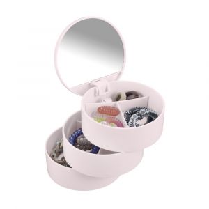 Wenko Tour cosmétique avec miroir, 3 compartiments rotatifs - rose