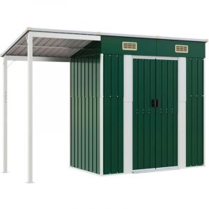 VidaXL Abri de jardin avec toit prolong&eacute; vert 277x110,5x181 cm acier