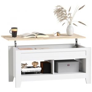 Homcom Table basse relevable étagères et compartiment caché bois blanc