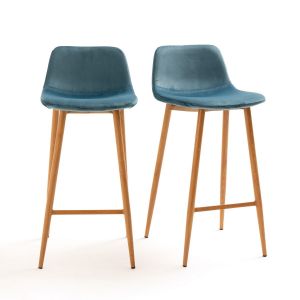 Image de Lot de 2 chaises de bar hautes, Lavergne Bleu Canard Taille Taille Unique