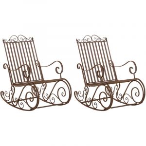 CLP Lot de 2 Fauteuils à bascule Smilla en fer forgé marron