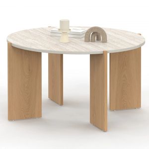 Idmarket Table basse ronde ARMONIA 73 cm effet travertin