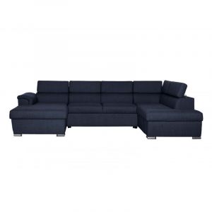 Loungitude PARMA - Canap&eacute; panoramique convertible avec 2 coffres en tissu - Bleu fonc&eacute;