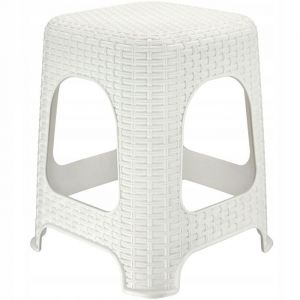 Tabouret en Plastique &agrave; l'&Eacute;l&eacute;gant Effet Rotin, Marchepied dot&eacute; de Pieds Antid&eacute;rapants pour Une Utilisation Int&eacute;rieure et Ext&eacute;rieure (Blanc) - Kadax