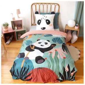 Coté Déco Parure de lit enfant Panda – 140x200 cm + 1 taie – Coton imprimé