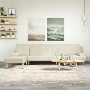 VidaXL Canapé-lit en forme de L crème 255x140x70 cm similicuir, canapé de jour, canapé-lit pliable, canapé-lit en similicuir, canapé-lit pliant