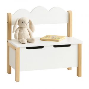 Relaxdays Banc pour enfants avec rangement, couvercle, H x L x P : 60 x 60 x 25 cm, banc enfant, chambre, blanc/nat.
