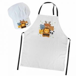 Ensemble De Cuisine Personnalis&eacute; Tablier Et Toque De Chef Pour Enfant Les Animaux Avec Nom