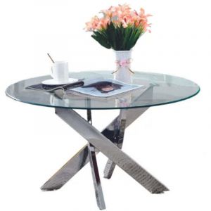 Table basse ronde JESSY pieds chrome et plateau en verre TRANSPARENT 80 cm
