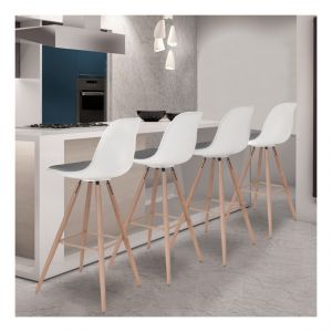 Image de Idmarket Lot de 4 tabourets de bar SARA édition spéciale blancs coussin gris