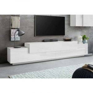 Meuble tv Dlamann, Buffet bas de salon, meuble tv, 100% Made in Italy, 240x45h52 cm, Blanc brillant et mat - Dmora