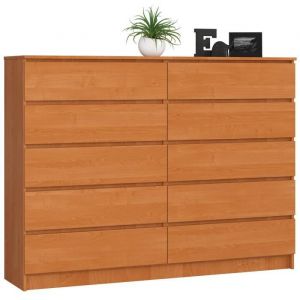 Grande Commode pour le salon akord K160 Aulne 160 cm 10 tiroirs façade Aulne 160x40x121 cm
