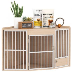 Pawhut Cage dangle pour chien - table dappoint - avec porte rotative - pour petits et moyens chiens - 113 x 80 x 64 cm - chêne