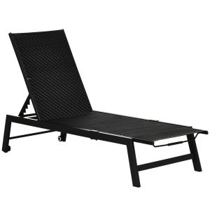 Image de Outsunny Bain de soleil transat grand confort - dossier inclinable 5 positions roulettes - châssis alu. résine tressée noire 162x60x90cm Noir