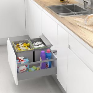 Menage Confort Cubes à ordures et recyclage avec couvercle automatique pour tiroir de cuisine - 16L + 16L Gris