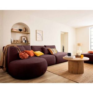 Santorini - canapé modulable d'angle gauche + pouf - 5 places - en tissu texturé - Prune