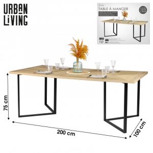 AC-D&eacute;co Table &agrave; manger - Bois et noir - m&eacute;tal et bois - L 200 x P 100 x H 75 cm