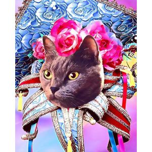 Peinture au num&eacute;ro : Chat Mardigras - toile tendue sur ch&acirc;ssis