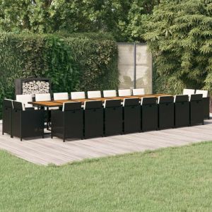 VidaXL Ensemble &agrave; d&icirc;ner de jardin coussins 21 pcs Noir R&eacute;sine tress&eacute;e Noir et marron