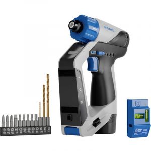 Dremel Blueprint 12V Perceuse-visseuse sans fil 3-en-1 avec d&eacute;tecteur de montants int&eacute;gr&eacute;, niveau laser et &agrave; bulle amovible, 9 embouts de vissage, 1 foret multi-mat&eacute;riaux