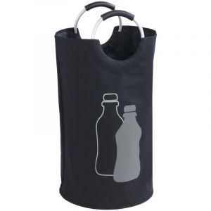 Wenko Collecteur de bouteilles Jumbo 69 litres, sac à bouteilles avec motif décoratif & poignée souple en aluminium pour un transport facile des bouteilles vides, 100 % polyester, 38 x 72 cm, noir