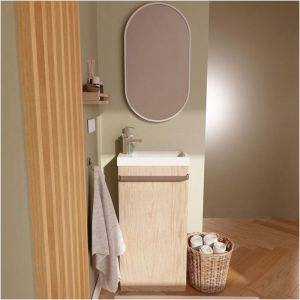 Mob-in - Ensemble lave-mains sur pieds décor chêne + robinet + miroir