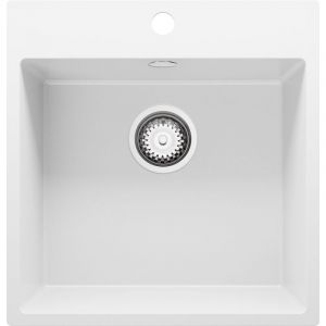 Primagran - vier Cusine en Granit 48x50 cm, Lavabo Cuisine 1 Bac + Kit de Vidage, Évier au meuble 50cm, Évier à Encastrer de Blanc