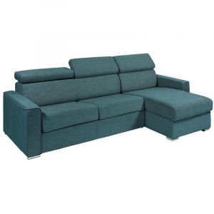 Canapé d'angle réversible convertible express en tissu bleu - Couchage 140 cm - Matelas 14 cm - VIZIR