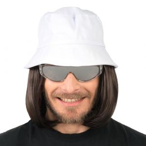 Chaks Chapeau avec perruque, chapeau de pêcheur avec cheveux cousus jusqu'aux épaules pour carnaval, festival, fête à thème