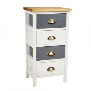 Meuble de Rangement 4 Tiroirs en Pin Teint&eacute; Gris et Blanc Plateau Naturel - PATTY - ALTOBUY
