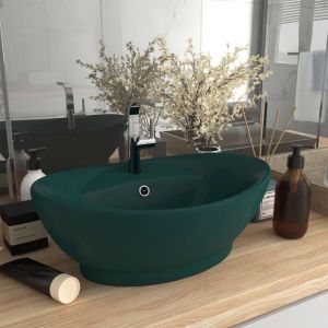 Image de VidaXL Lavabo ovale à trop-plein Vert foncé mat 58,5x39 cm Céramique