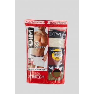 DIM Boxer Homme Coton Stretch Respirant Maintien Optimal x3, Beige/Rouge, L