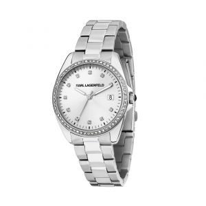 Karl Lagerfeld Montre pour femme en Acier InoxydableAcier Inoxydable en forme de rond de forme Rond, couleur : ARGENT, SUNRAY, fonctionnalit&eacute;s : 5 ATM