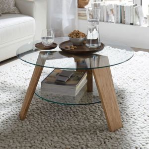 M&S Table basse double plateau 75x75x40 cm en verre et chêne