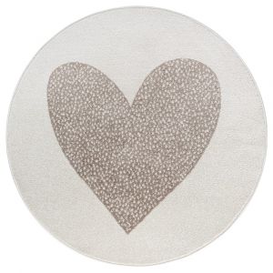 Tapis enfant cœur moderne, crème, 120 cm rond