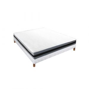 Essenzia Ensemble MORPHOZONE 190 + Sommier Tradition + Pieds 200x210 STRETCH Latex - Blanc
