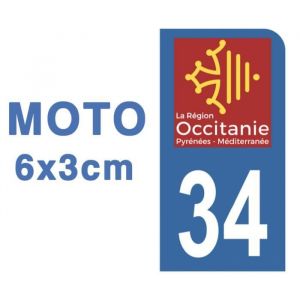 HADEXIA Autocollant Stickers Plaque immatriculation Scooter Moto département 34 Hérault Logo Région Occitanie